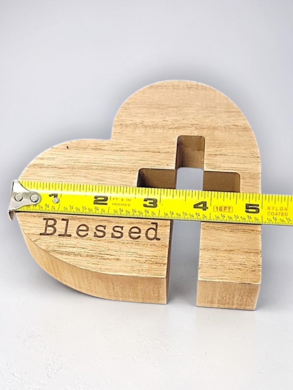 Faith Blessed Love Heart Stackable Wood Decor - White and Natural - Picture 7 of 10